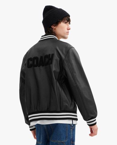  COACH - Áo khoác bomber nam tay dài Leather Varsity 
