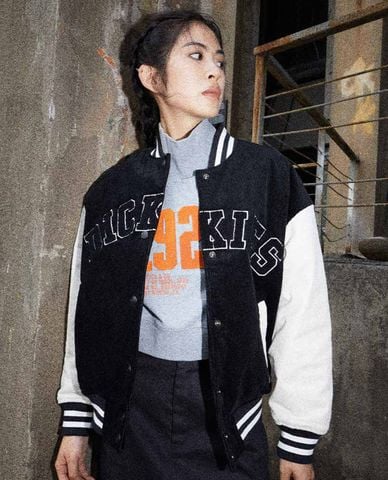  DICKIES - Áo khoác bóng chày nữ tay dài phối logo Heavy 