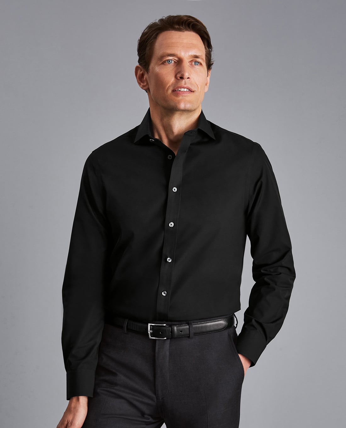 CHARLES TYRWHITT - Áo sơ mi nam tay dài Cutaway Collar Poplin