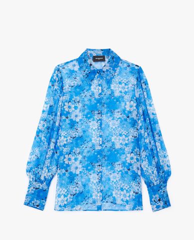  THE KOOPLES - Áo sơ mi nữ cổ bẻ tay dài Blue Printed 