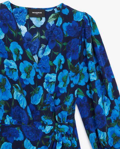  THE KOOPLES - Đầm mini cổ V tay dài Wrap With Floral Print 