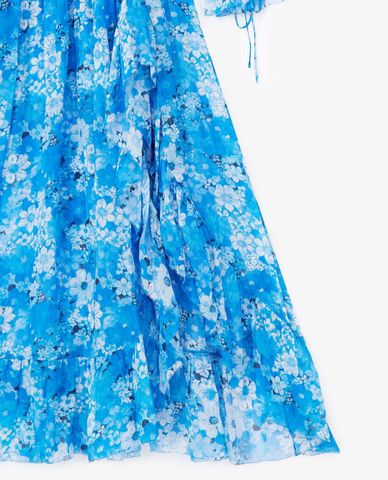  THE KOOPLES - Đầm midi cổ V tay dài Blue With Floral Print 