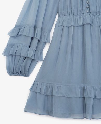  THE KOOPLES - Đầm mini tay dài cổ tròn Black Short Ruffled 