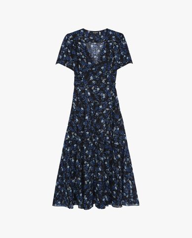  THE KOOPLES - Đầm midi tay ngắn cổ V phối hoa thời trang 