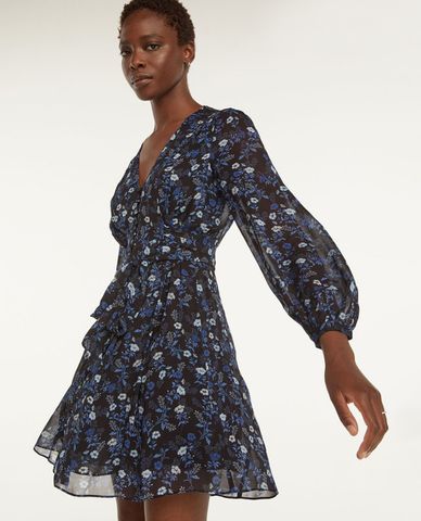  THE KOOPLES - Đầm mini tay dài cổ V phối hoa thời trang 