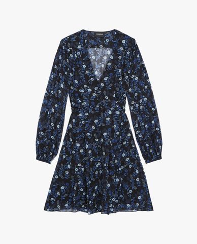  THE KOOPLES - Đầm mini tay dài cổ V phối hoa thời trang 