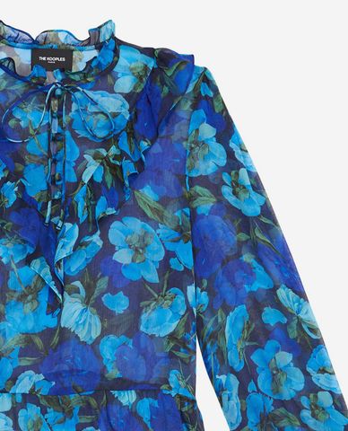  THE KOOPLES - Áo kiểu nữ tay dài phối bèo Blue Short 