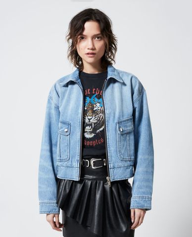  THE KOOPLES - Áo khoác denim nữ túi vuông Zip Up Denim 