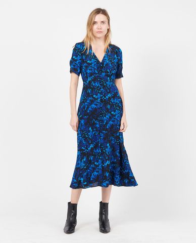  THE KOOPLES - Đầm midi phom suông tay ngắn cổ V Fireworks Print 