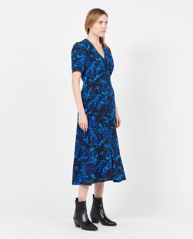  THE KOOPLES - Đầm midi phom suông tay ngắn cổ V Fireworks Print 