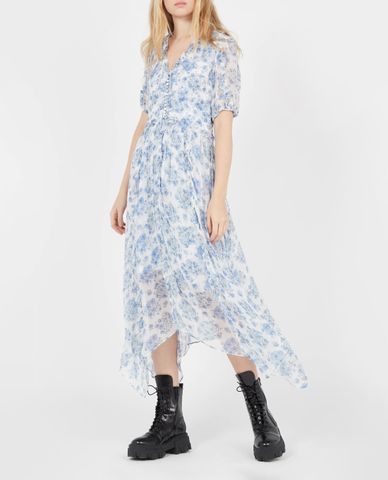  THE KOOPLES - Đầm midi cổ V Floral Light Blue Light 