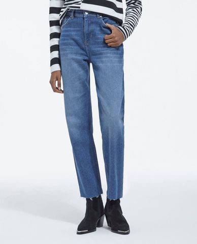  THE KOOPLES - Quần jeans nữ phom suông wash bạc Cropped Straight 