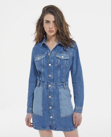  THE KOOPLES - Đầm mini denim cổ bẻ tay dài thời trang 