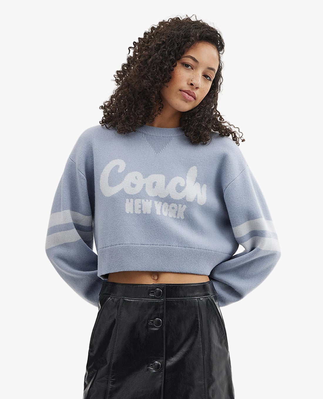 COACH - Áo sweater nữ cổ tròn tay dài phom croptop thời trang