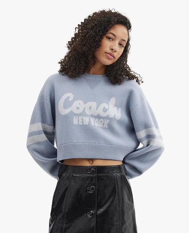 COACH - Áo sweater nữ cổ tròn tay dài phom croptop thời trang 