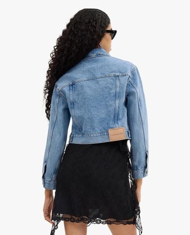  COACH - Áo khoác denim nữ croptop cổ bẻ tay dài phối zip năng động 