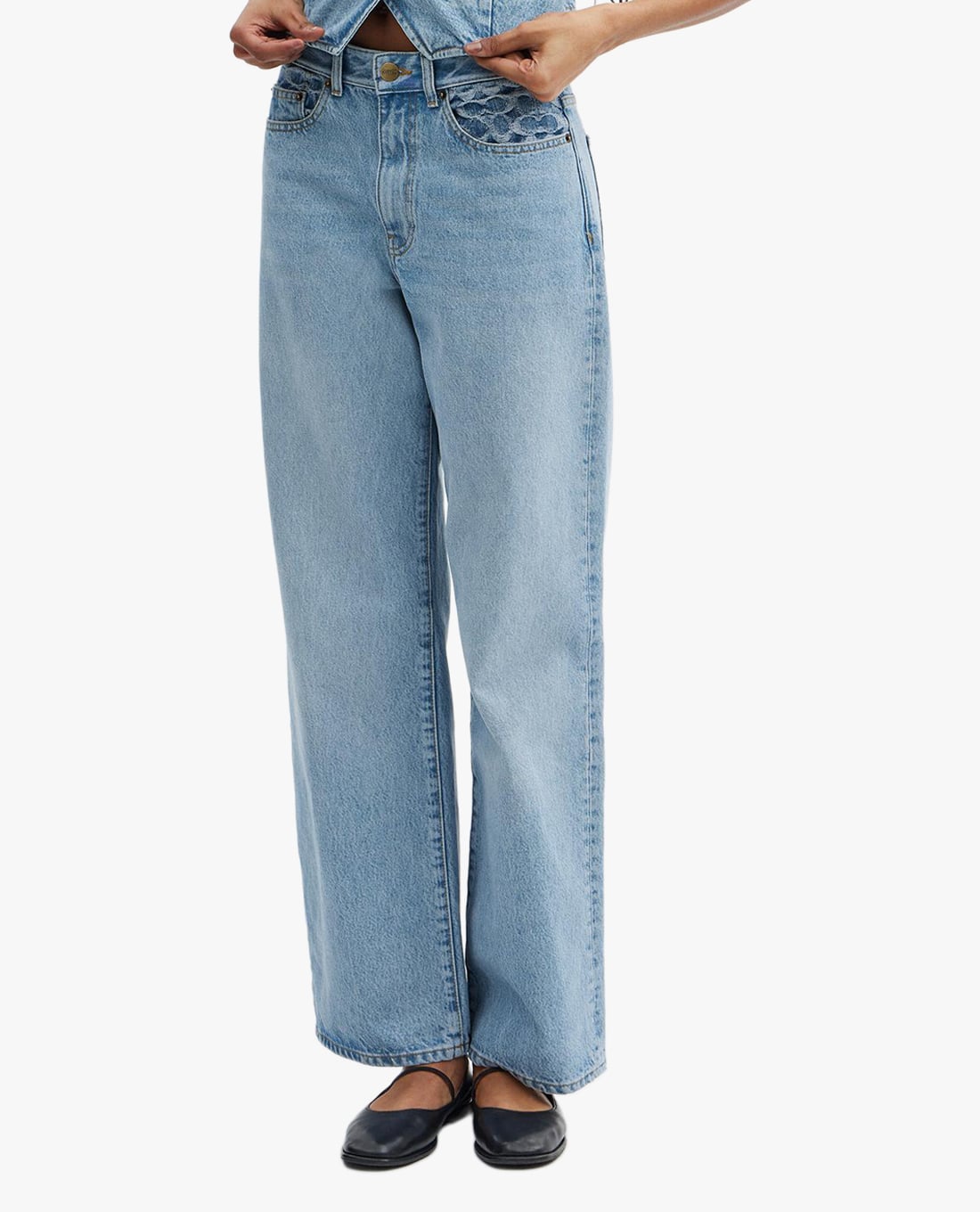 COACH - Quần jeans nữ ống đứng phối túi thời trang