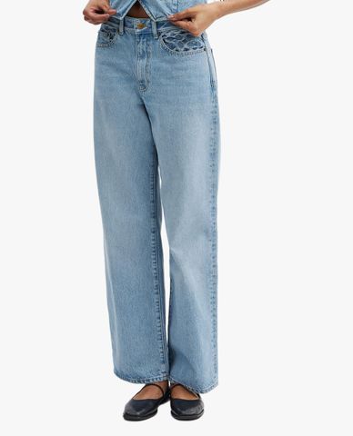  COACH - Quần jeans nữ ống đứng phối túi thời trang 