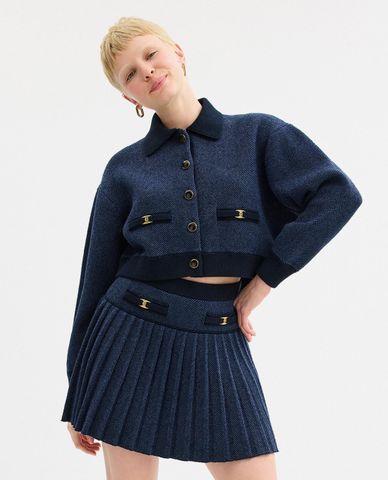  COACH - Áo khoác croptop nữ cổ bẻ tay dài Heritage C 