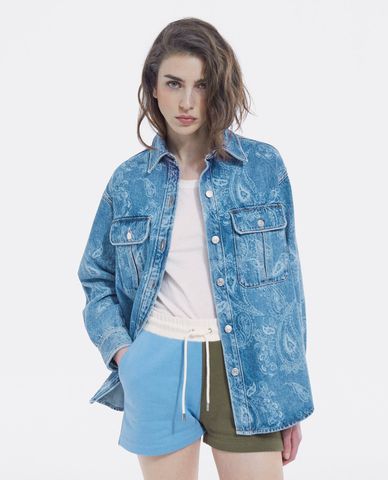  THE KOOPLES - Áo sơ mi nữ denim tay dài túi hộp thời trang 