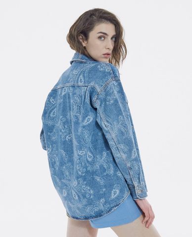  THE KOOPLES - Áo sơ mi nữ denim tay dài túi hộp thời trang 