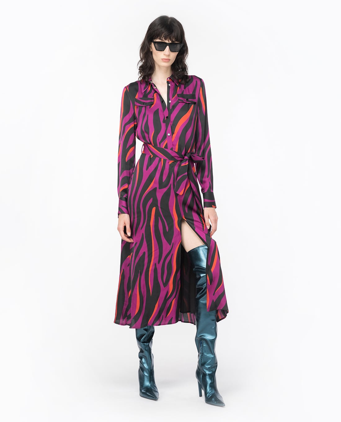 PINKO - Đầm sơ mi midi hoạ tiết da Assente