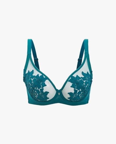  iBasic - Set áo ngực có gọng không mút và quần lót phối ren lưới thêu hoa 