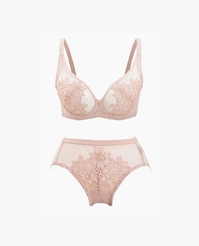  iBasic - Set áo ngực có gọng không mút và quần lót phối ren lưới thêu hoa 