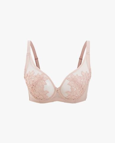  iBasic - Set áo ngực có gọng không mút và quần lót phối ren lưới thêu hoa 