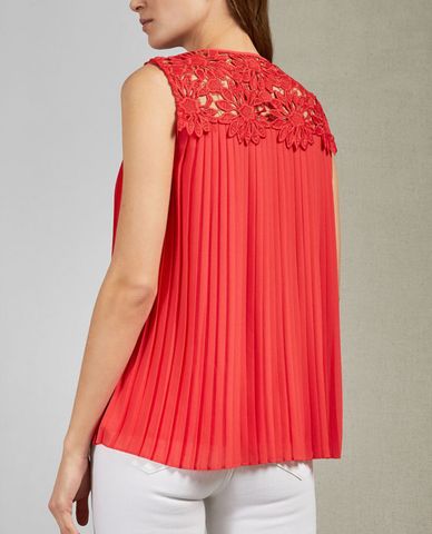  TED BAKER - Áo kiểu nữ sát nách phối ren xếp ly Sherbey 