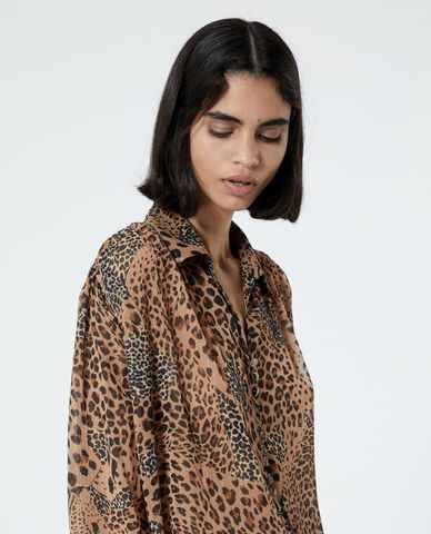  THE KOOPLES - Áo sơ mi nữ cổ bẻ tay dài Animal Motif 