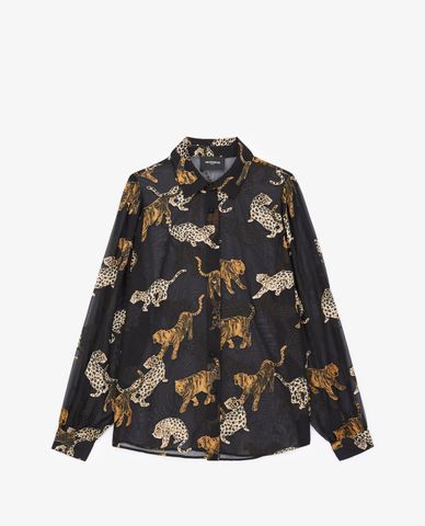 THE KOOPLES - Áo sơ mi nữ cổ bẻ tay dài Animal Print 