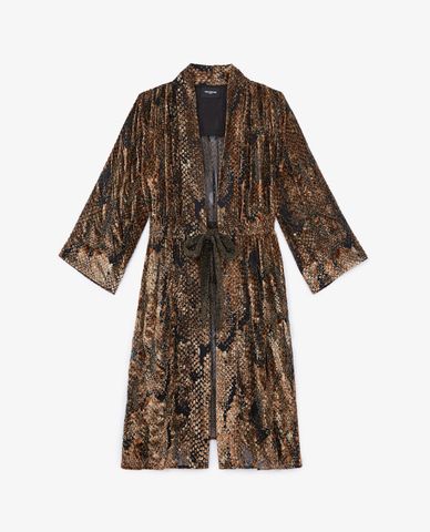 THE KOOPLES - Áo khoác kiểu kimono dáng dài Burn Out Snakeskin Print 