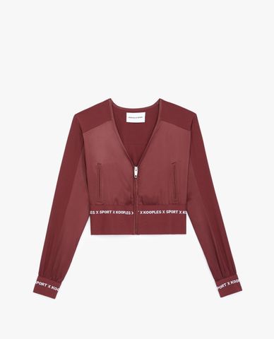  THE KOOPLES - Áo khoác kiểu nữ phom ngắn Burgundy With Zip & Logo Band 