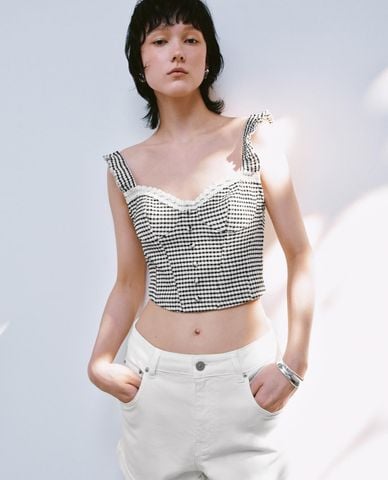  URBAN REVIVO - Áo hai dây nữ kẻ caro Plaid 