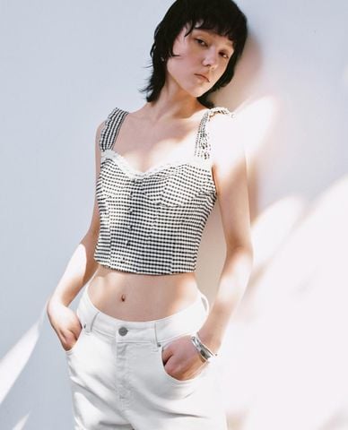  URBAN REVIVO - Áo hai dây nữ kẻ caro Plaid 