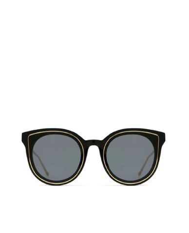  MUJOSH - Kính mát mắt mèo tròn viền vàng thời trang 