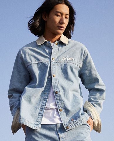  DICKIES - Áo khoác denim nam cổ bẻ tay dài phối nút Herndon 