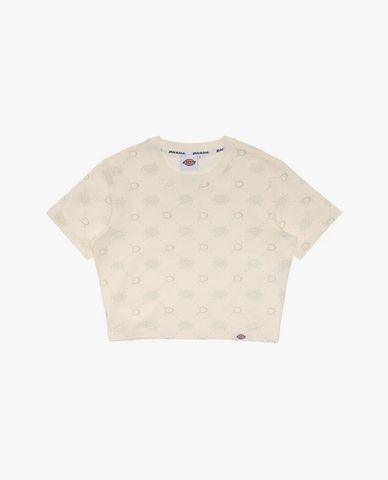  DICKIES - Áo croptop nữ cổ tròn tay ngắn phối họa tiết monogram 