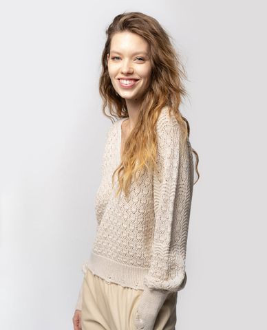  PINKO - Áo len nữ tay dài phom suông Crochet Knit 