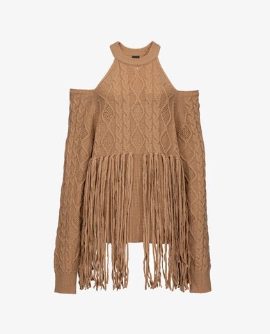  PINKO - Áo sweater nữ khoét vai phối tua rua thời trang Shakerato 