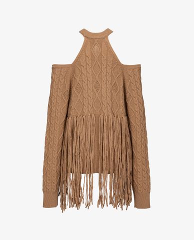  PINKO - Áo sweater nữ khoét vai phối tua rua thời trang Shakerato 