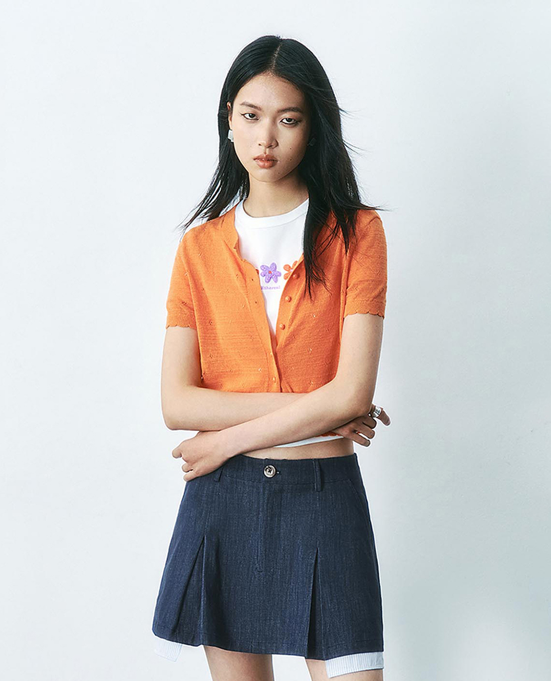 URBAN REVIVO - Áo khoác dệt kim nữ phom croptop