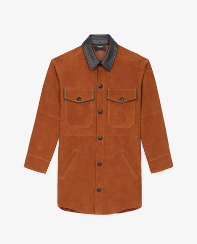  THE KOOPLES - Áo sơ mi nữ phom dài Brown Suede 