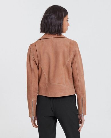  THE KOOPLES - Áo khoác da nữ phối zip dáng lửng hiện đại Biker 