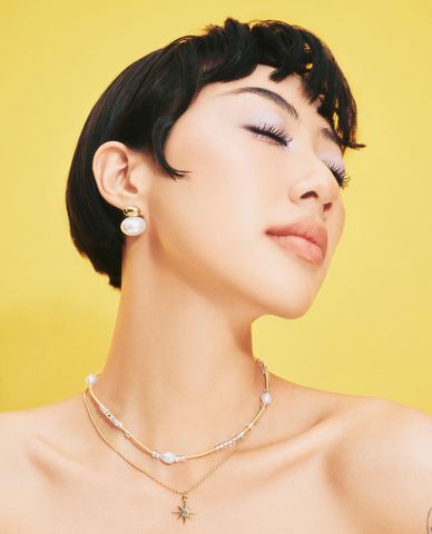  CECI - Khuyên tai nữ dáng xỏ đính ngọc trai thanh lịch 