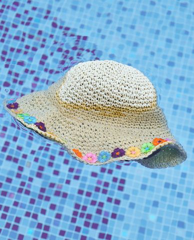  CECI - Nón rộng vành nữ đan móc đính hoa xinh xắn 
