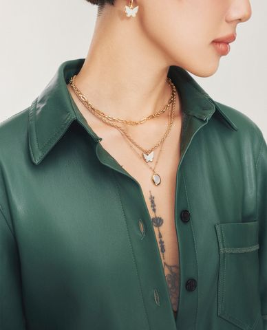  CECI - Vòng cổ bản mảnh phối mặt tròn ẩn xà cừ sang trọng 