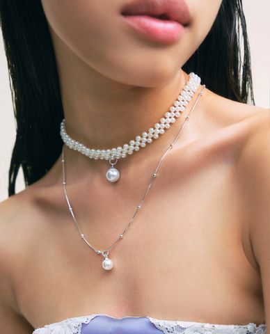  CECI - Vòng cổ bản mảnh phối ngọc trai tinh tế 