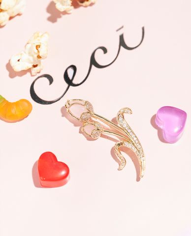  CECI - Ghim cài áo nữ dáng hoa tulip đính đá lấp lánh 